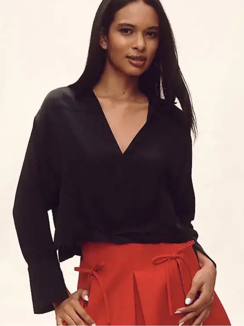 Maeve Black V-Neck Blouse